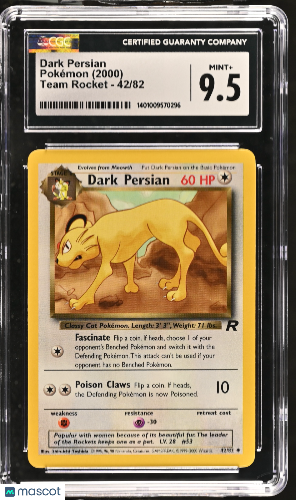 2000 Pokemon Team Rocket Dark Persian #42/82 CGC 9.5 MINT - Graded TCG/CCG