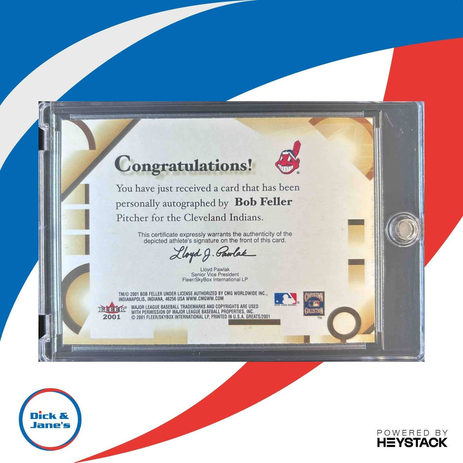 2001 Fleer Greats of the Game Bob Feller Auto #NNO Cleveland Indians - Sports Cards