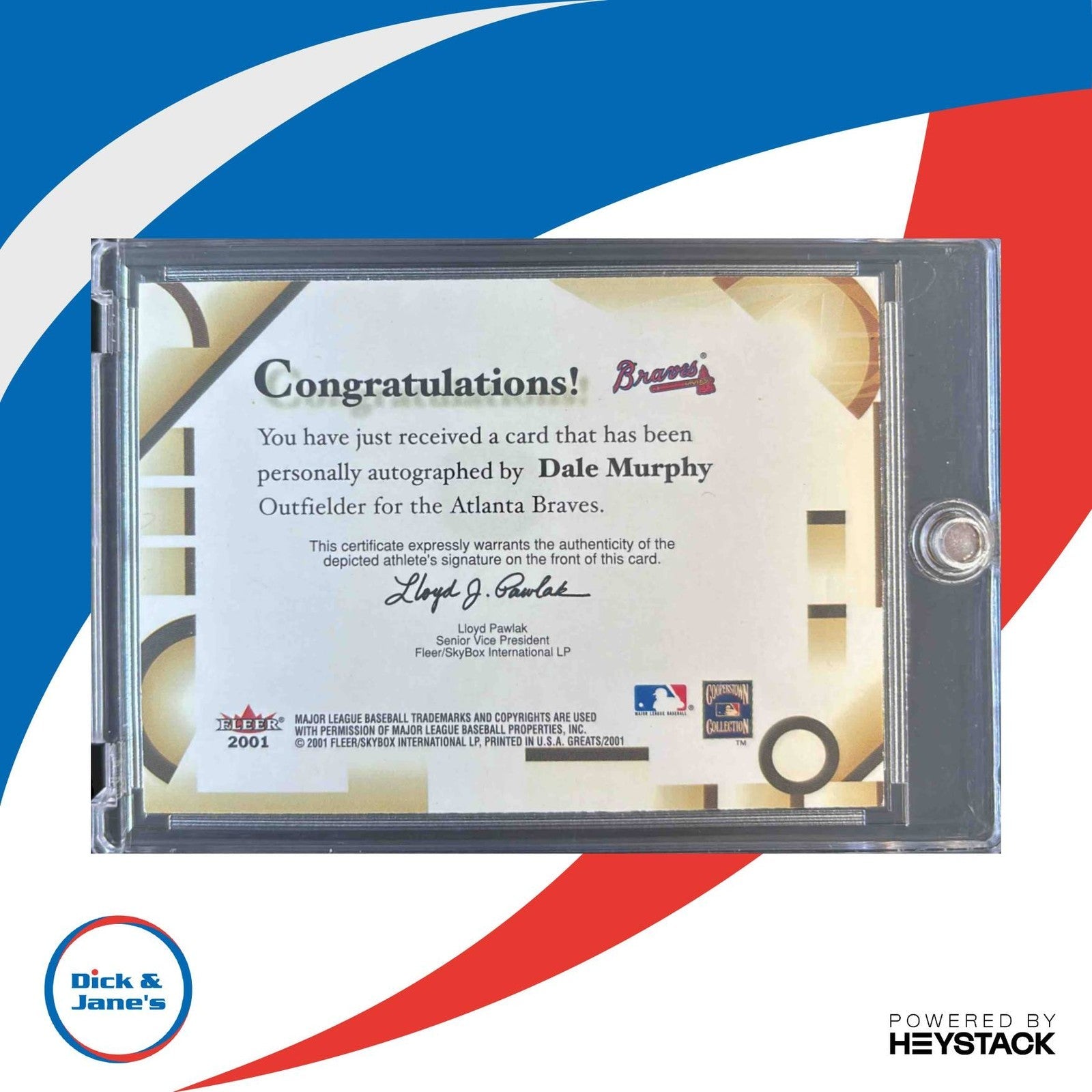 2001 Fleer Greats of the Game Dale Murphy Auto #NNO Atlanta Braves - Sports Cards