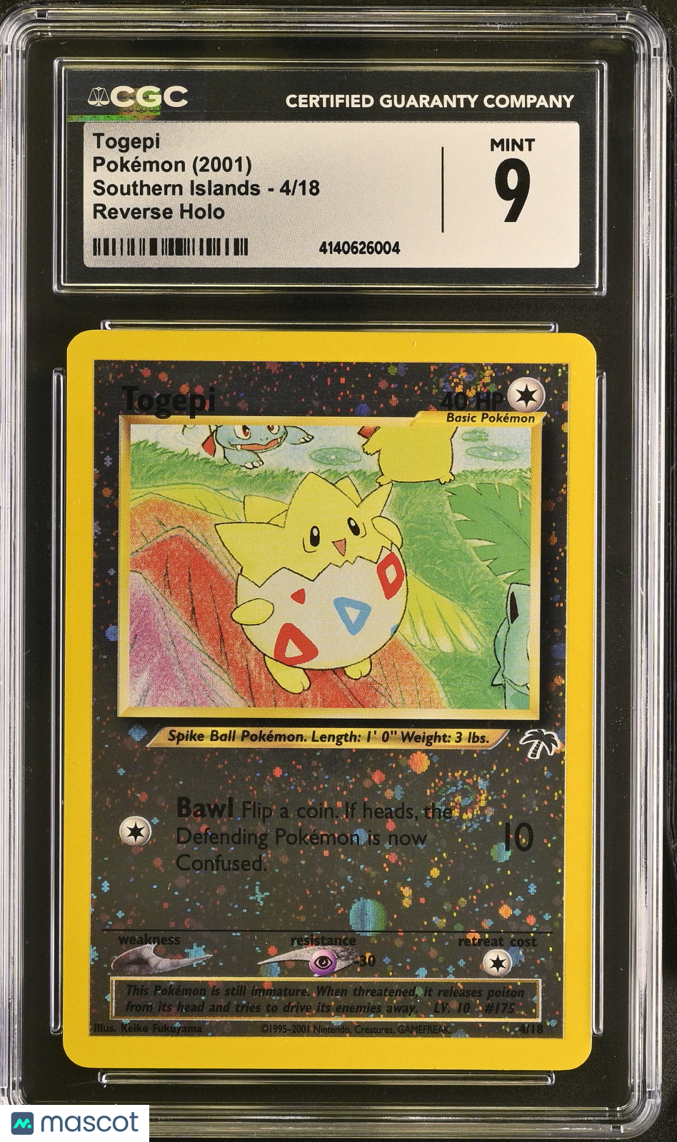 2001 Pokemon Southern Islands Togepi #4/18 Reverse Holo CGC 9 MINT - Graded TCG/CCG
