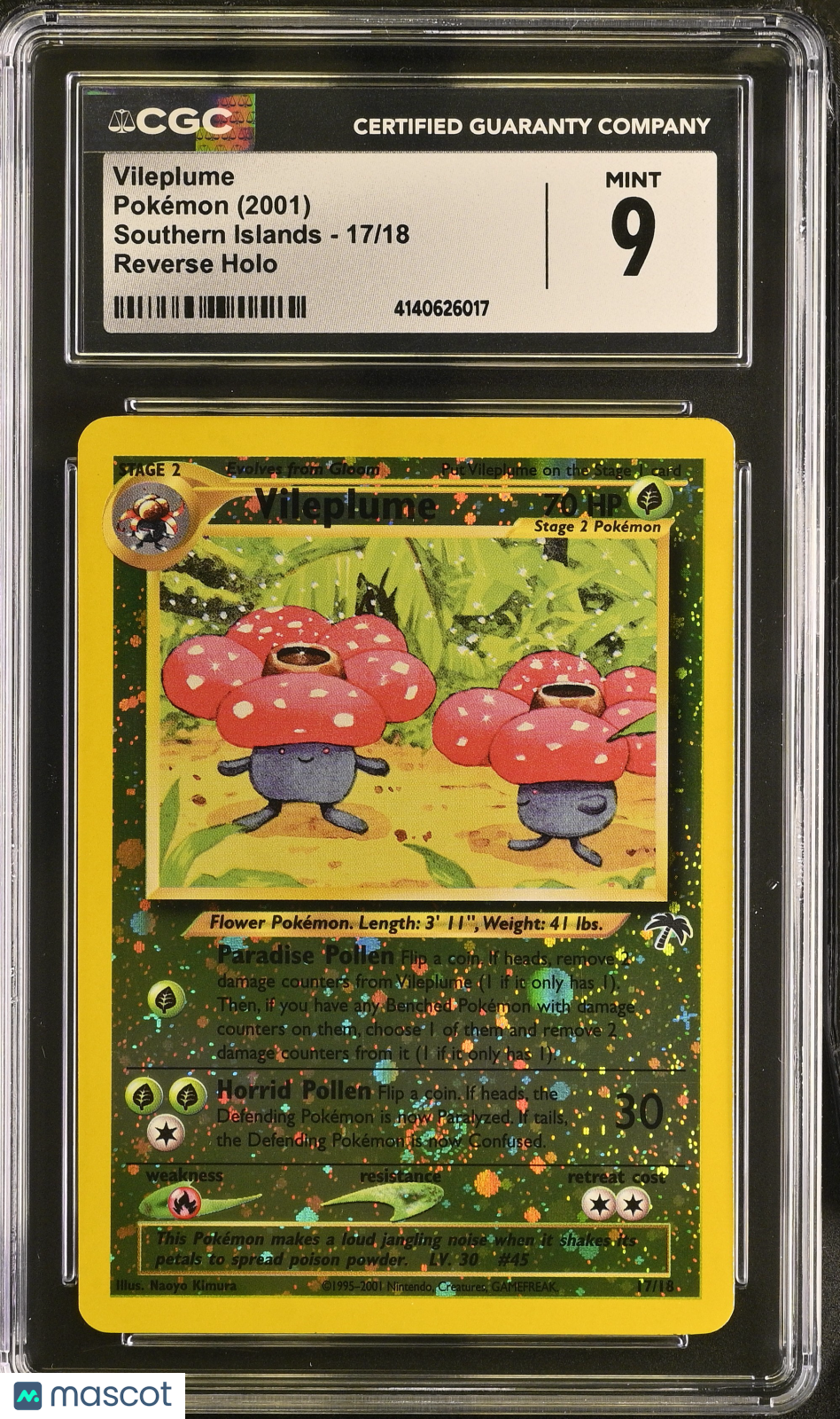 2001 Pokemon Southern Islands Vileplume #17/18 Reverse Holo CGC 9 MINT - Graded TCG/CCG
