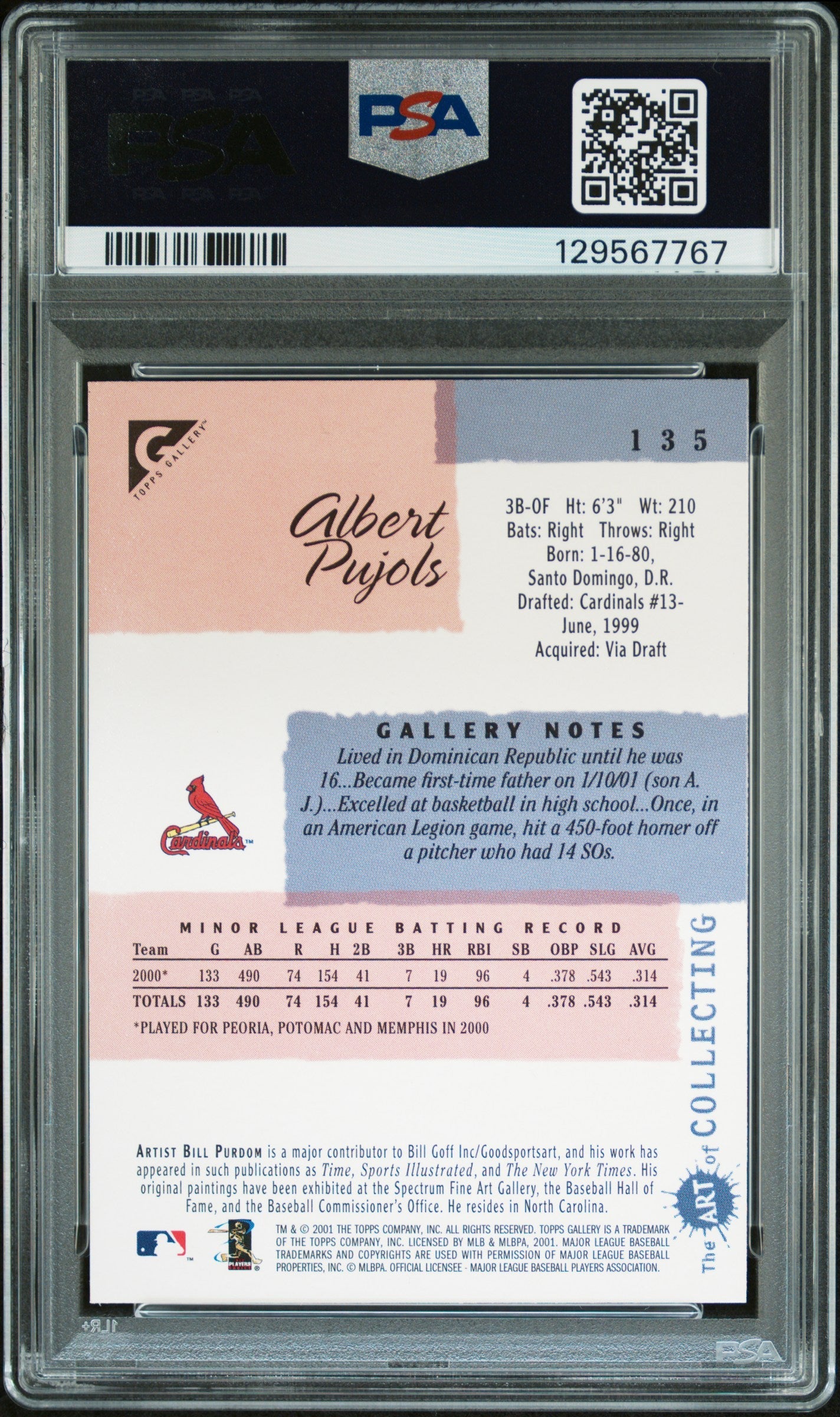 2001 Topps Gallery Albert Pujols #135 PSA 9 - Graded Sports Cards