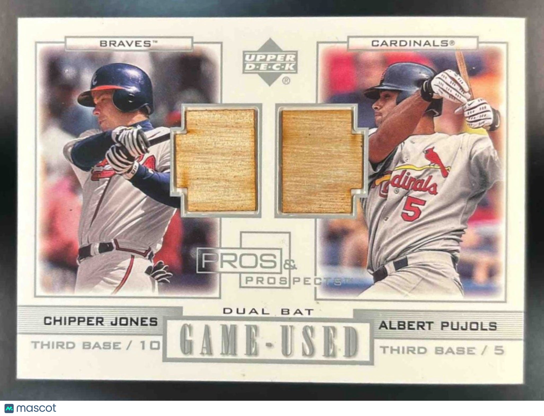 2001 Upper Deck Pros & Prospects Chipper Jones Albert Pujols Game Used Dual Bat - Sports Cards