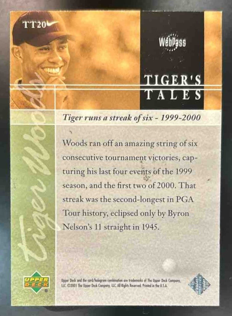 2001 Upper Deck Tiger Woods Tiger’s Tales #TT20 RC - Sports Cards