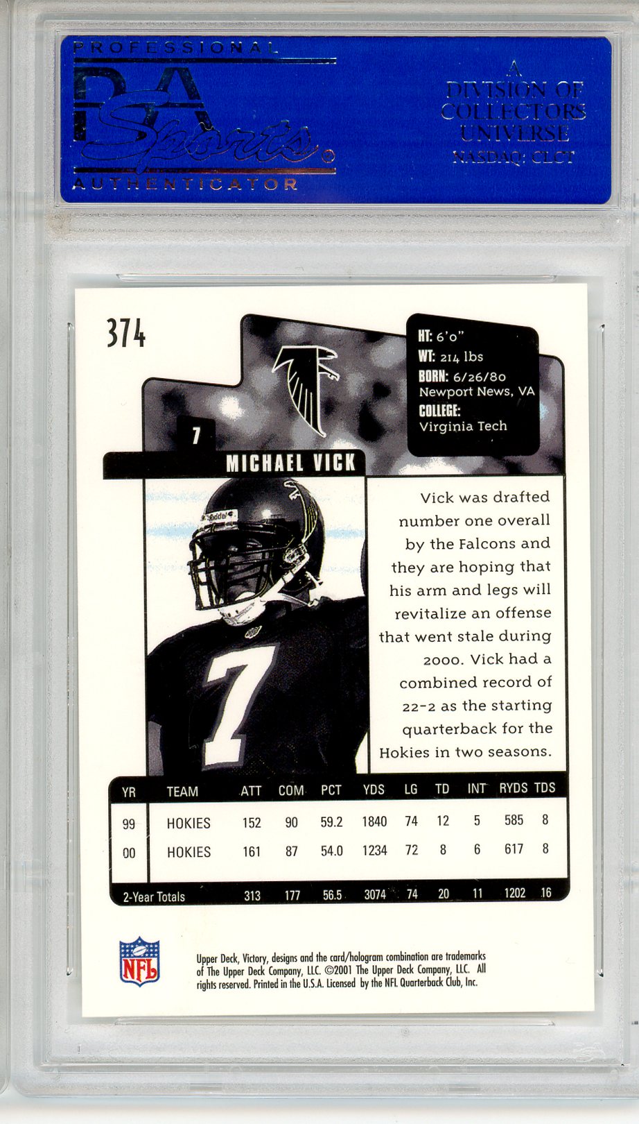 2001 Victory Michael Vick Rookie #374 PSA 10 GEM MINT Atlanta Falcons - Graded Sports Cards