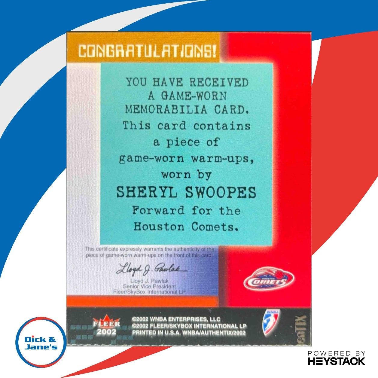 2002-03 Fleer Authentix WNBA Sheryl Swoopes Memorabilia Ripped #NNO - Sports Cards