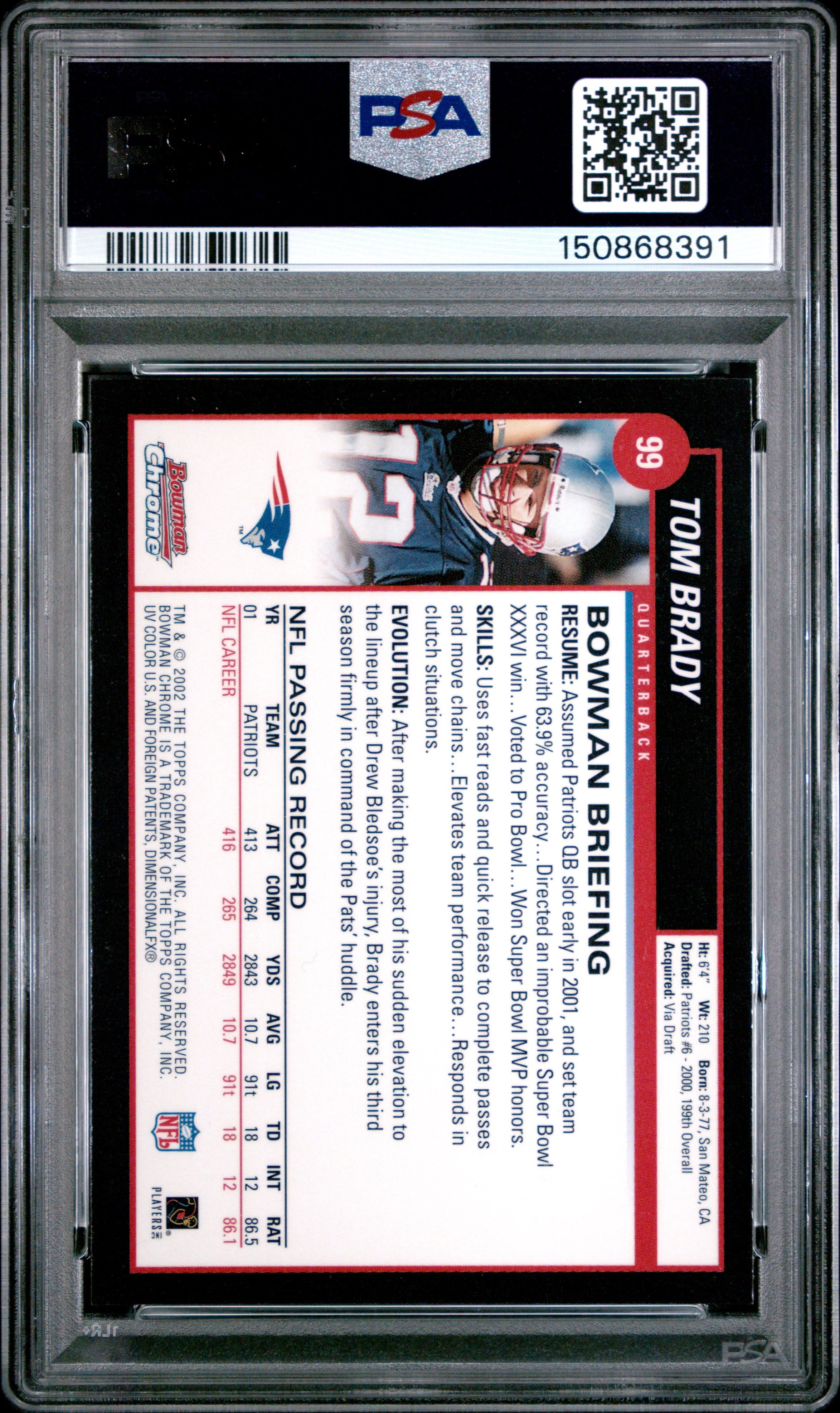 2002 Bowman Chrome Tom Brady #99 PSA 9 - Graded Sports Cards