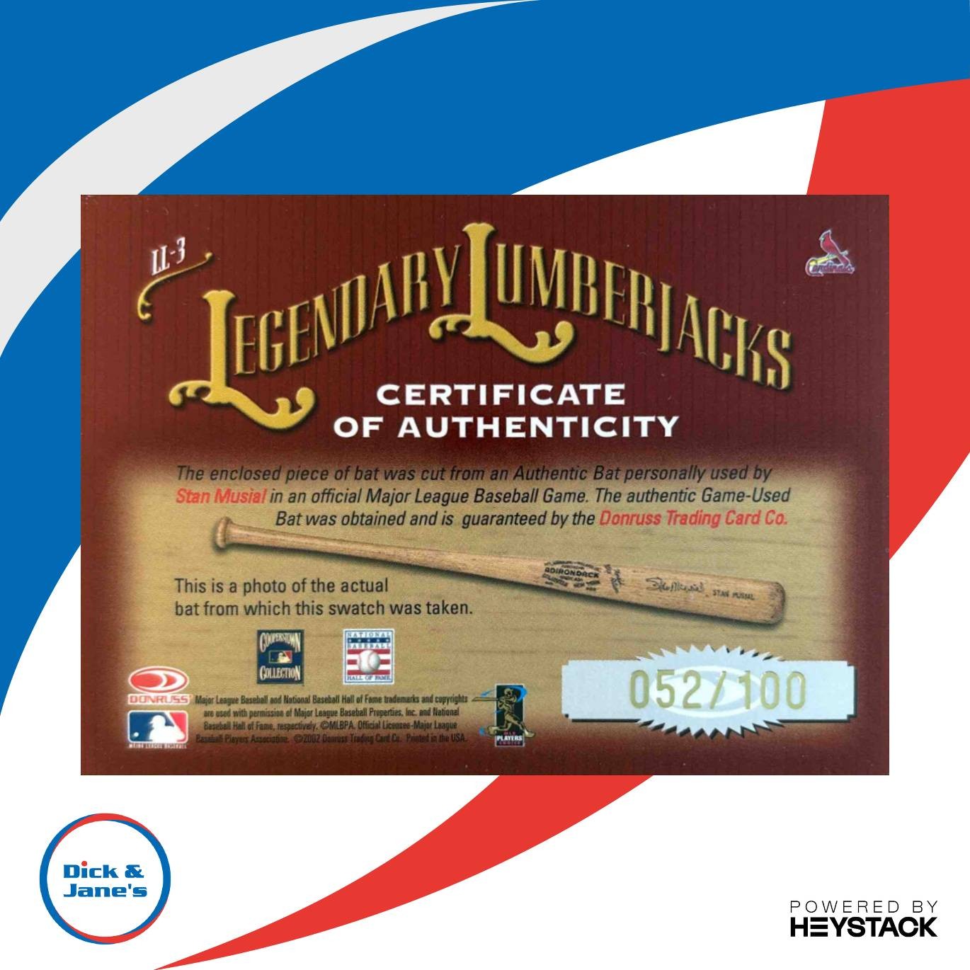 2002 Donruss Classics Stan Musial Legendary Lumberjacks /100 #LL-3 MEM Cardinals - Sports Cards