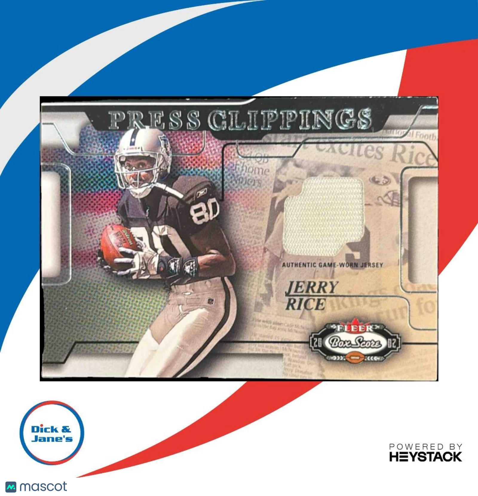 2002 Fleer Box Score Jerry Rice Press Clippings Jerseys MEM Oakland Raiders - Sports Cards
