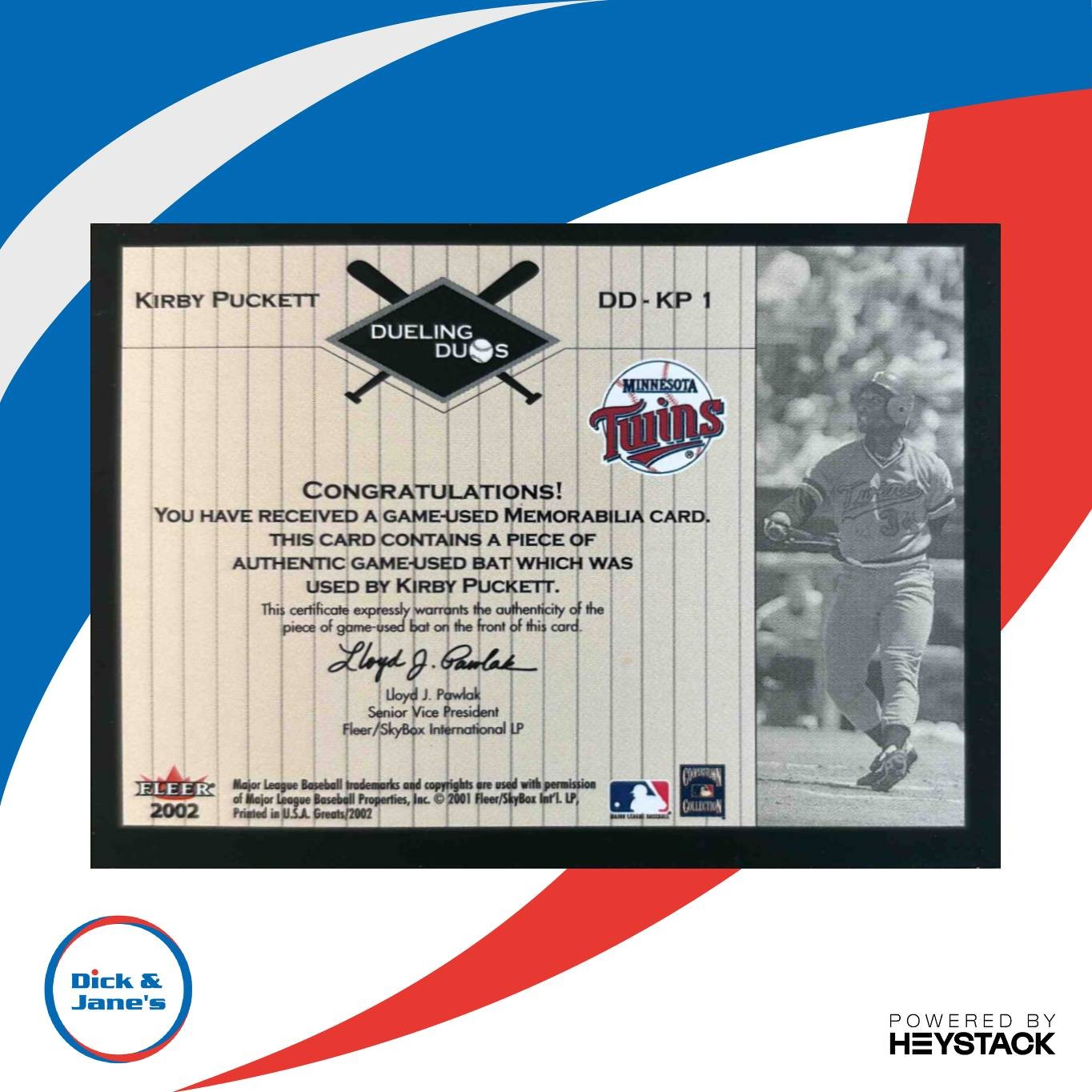 2002 Fleer Greats of the Game Kirby Puckett Don Mattingly Dueling Duos GAME USED - Sports Cards