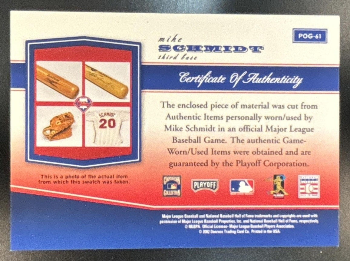 2002 Playoff Piece of the Game Mike Schmidt Materials #POG-61 MEM Phillies - Sports Cards