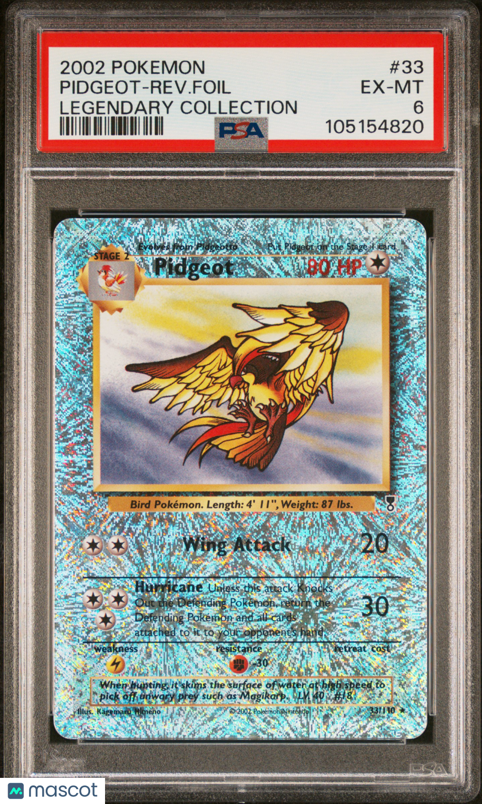 2002 Pokemon Pidgeot Rev. Foil #33 Legendary Collection PSA 6 Graded TCG/CCG