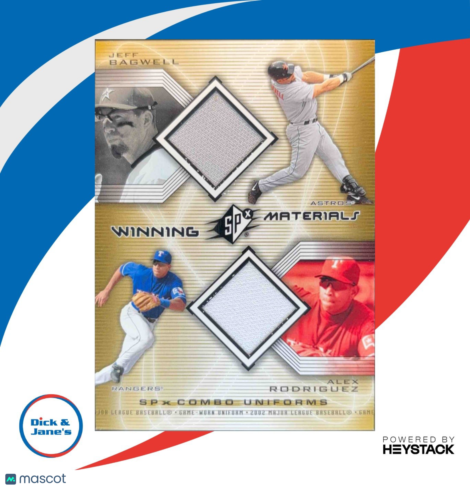 2002 SPx Winning Materials 2 Player Jersey Combos Jeff Bagwell Alex Rodriguez - Sports Cards