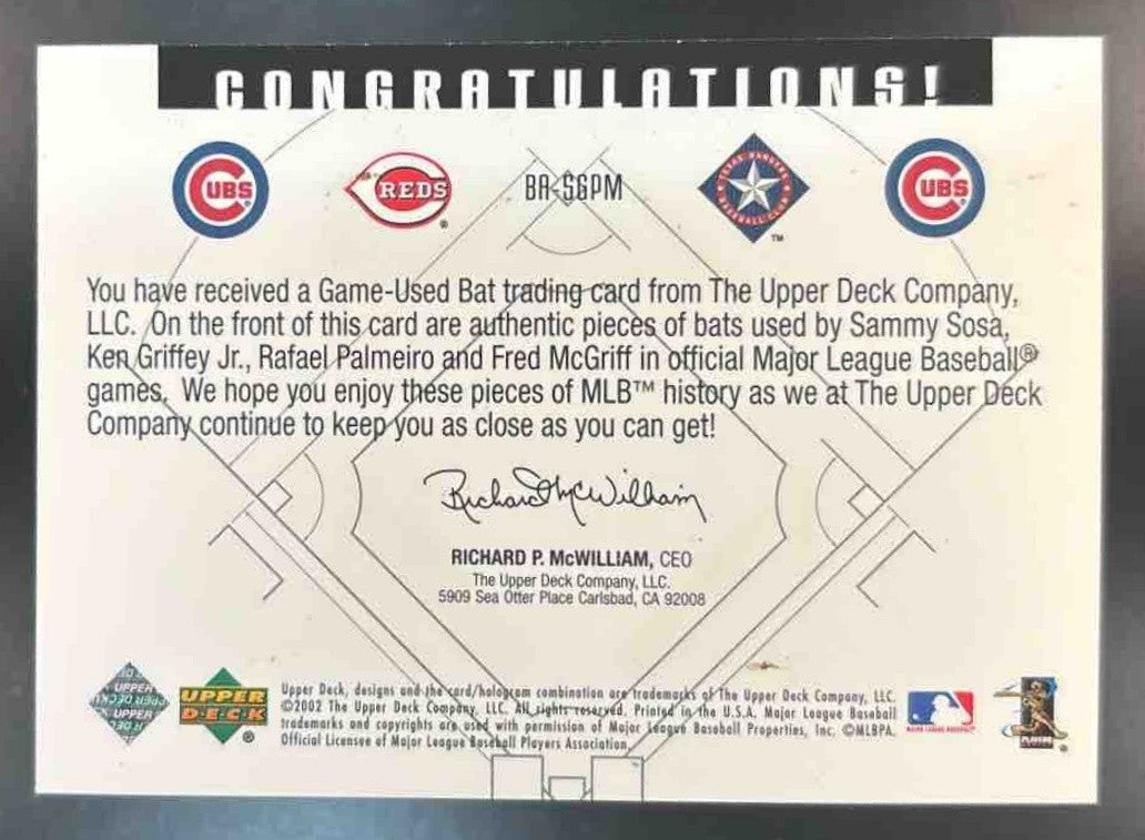 2002 Upper Deck Sammy Sosa Ken Griffey Jr. Palmeiro McGriff Game Used Bats Quad - Sports Cards