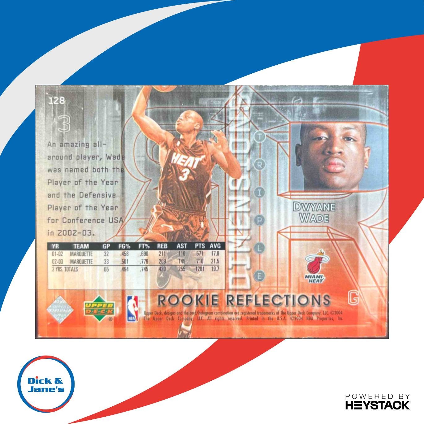 2003-04 Upper Deck Triple Dimensions Dwyane Wade /999 #128 RC Miami Heat - Sports Cards