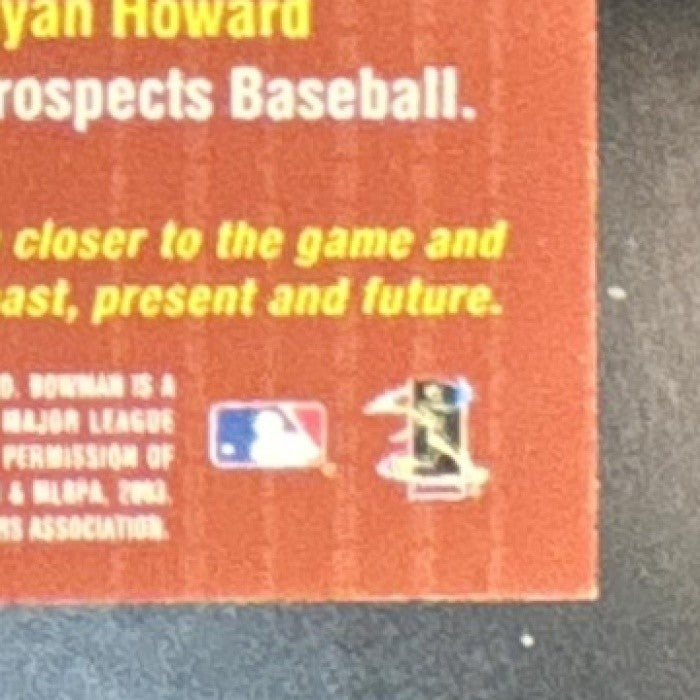 2003 Bowman Draft Picks & Prospects Ryan Howard Fabric of Future Jersey MEM RC - Sports Cards
