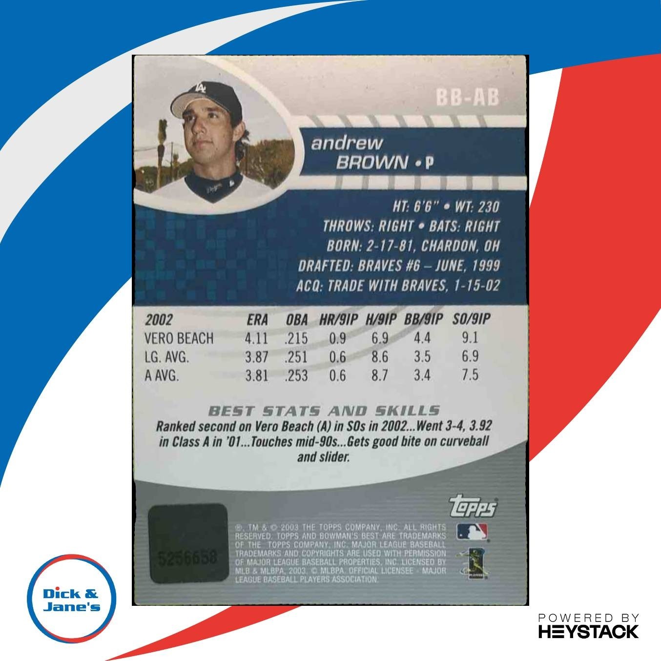 2003 Bowman’s Best Andrew Brown #BB-AB RC Auto Los Angeles Dodgers - Sports Cards