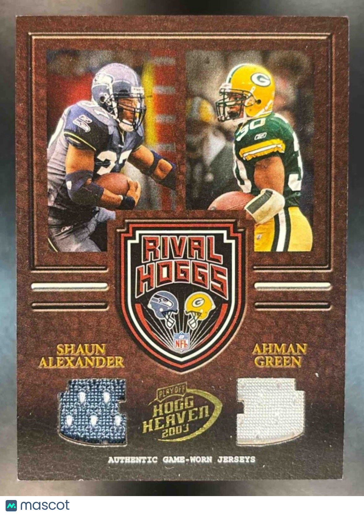 2003 Playoff Hogg Heaven Shaun Alexander Ahman Green Rival Hoggs Patch /125 MEM - Sports Cards