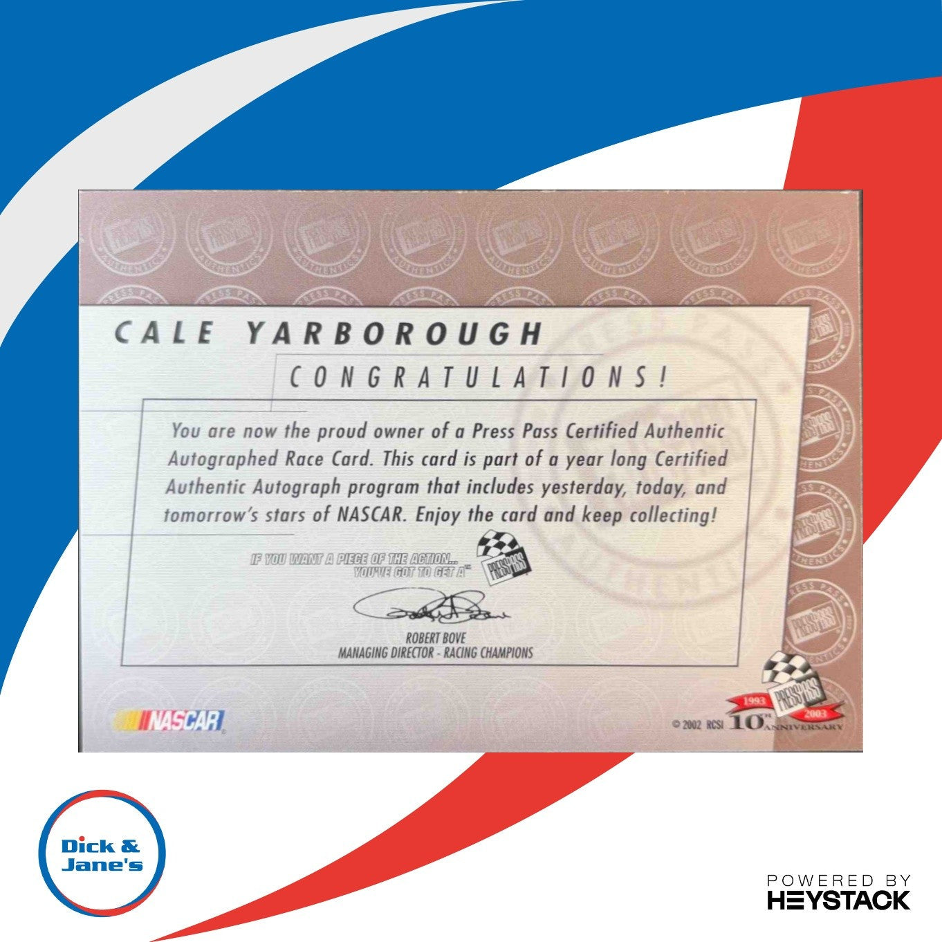 2003 Press Pass Autographs NASCAR Legends Cale Yarborough Signature - Sports Cards