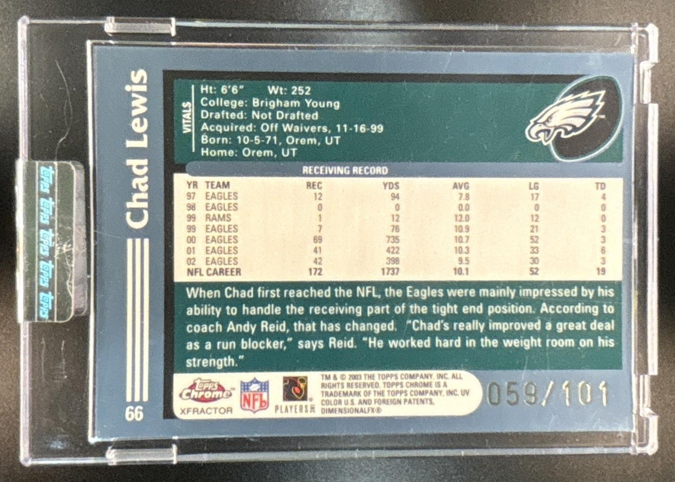 2003 Topps Chrome Chad Lewis Gold Xfractors /101 #66 Philadelphia Eagles - Sports Cards