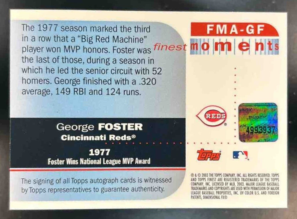 2003 Topps Finest George Foster Finest Moments Refractor Auto Cincinnati Reds - Sports Cards