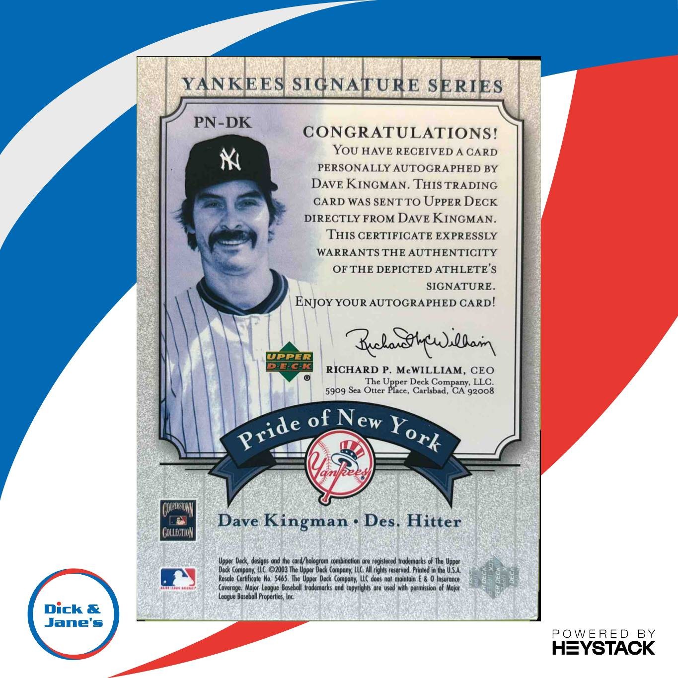 2003 Upper Deck Yankees Signature Series Dave Kingman Pride of New York Auto Sports Cards