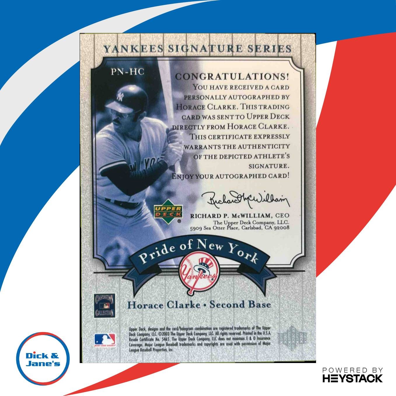 2003 Upper Deck Yankees Signature Series Horace Clarke Pride of New York Auto Sports Cards