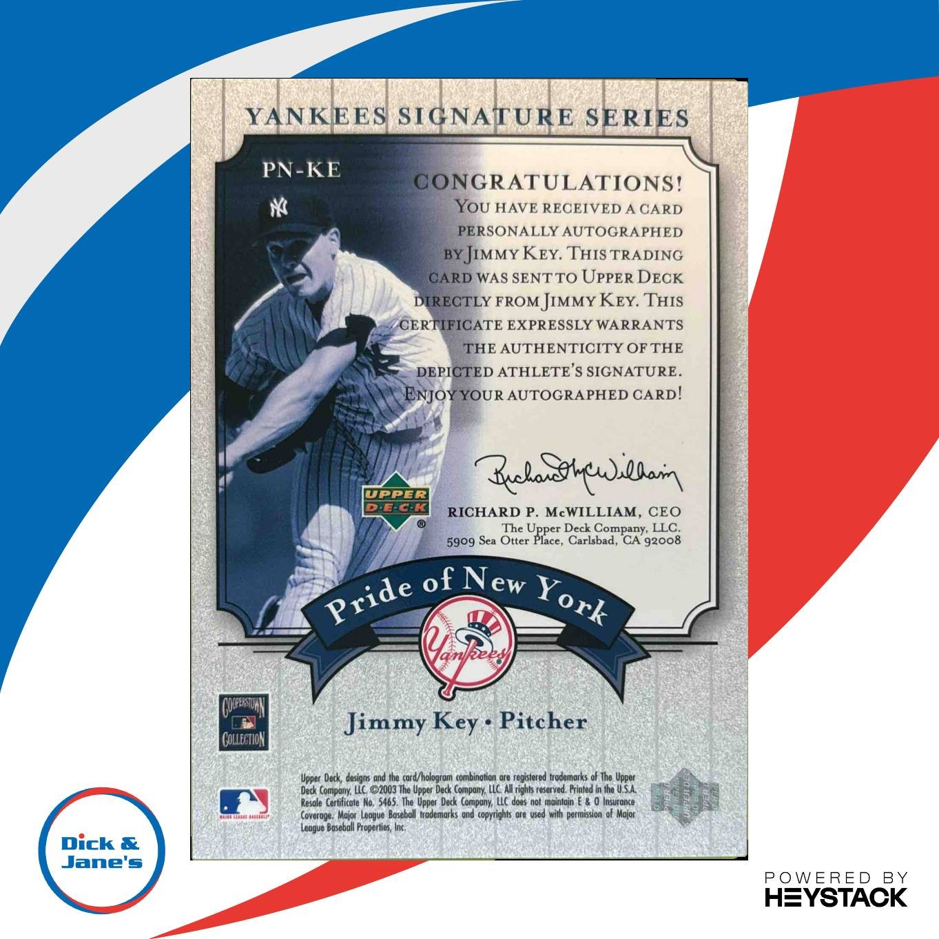 2003 Upper Deck Yankees Signature Series Jimmy Key Pride of New York Auto #PN-KE - Sports Cards