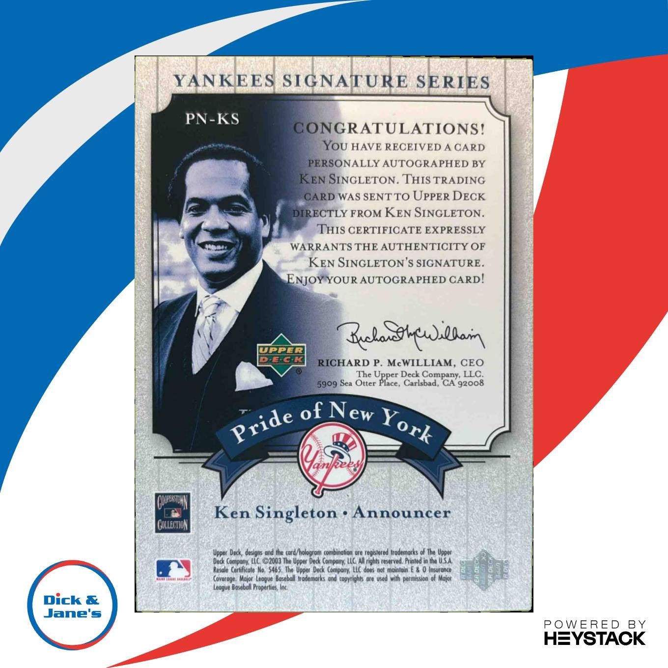 2003 Upper Deck Yankees Signature Series Ken Singleton Pride of New York Auto Sports Cards