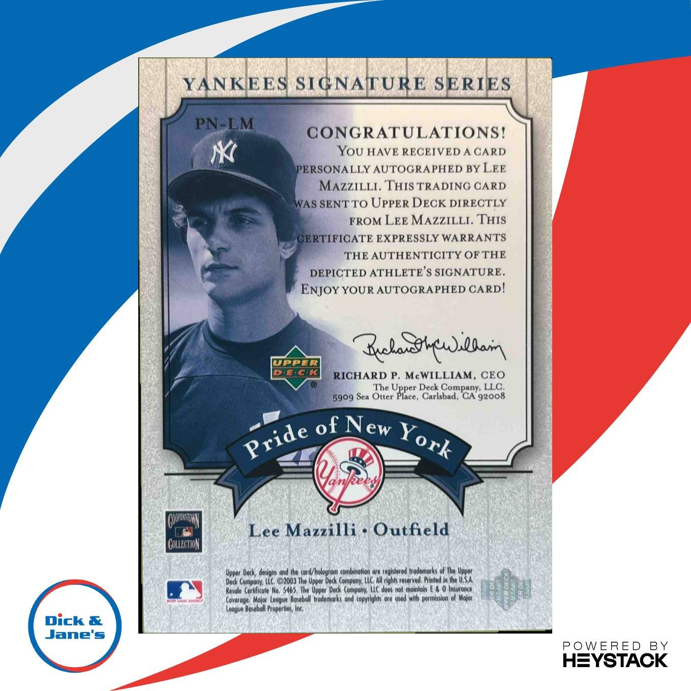 2003 Upper Deck Yankees Signature Series Lee Mazzilli Pride of New York Auto Sports Cards