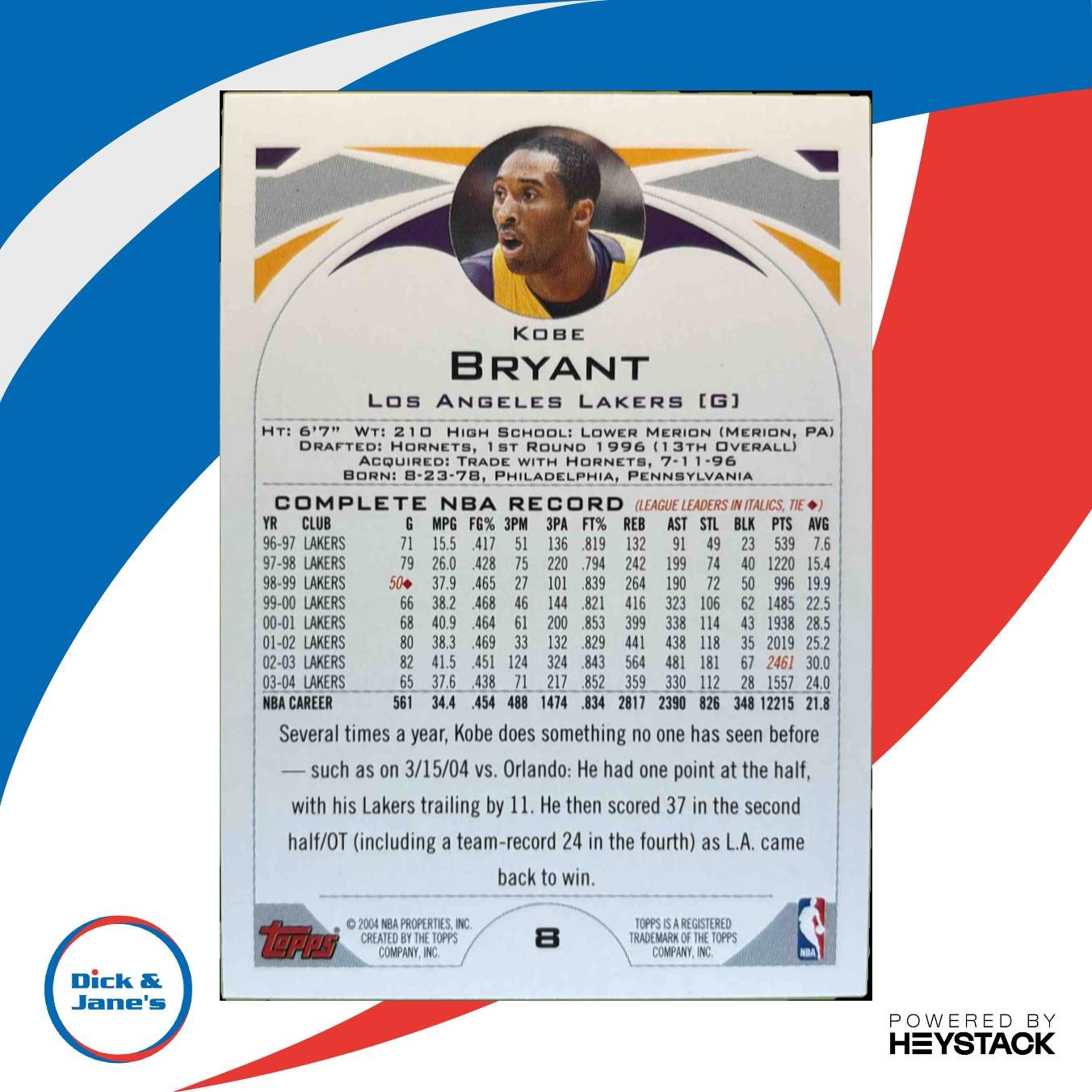 2004-05 Topps 1st Edition Kobe Bryant #8 Los Angeles Lakers - Sports Cards