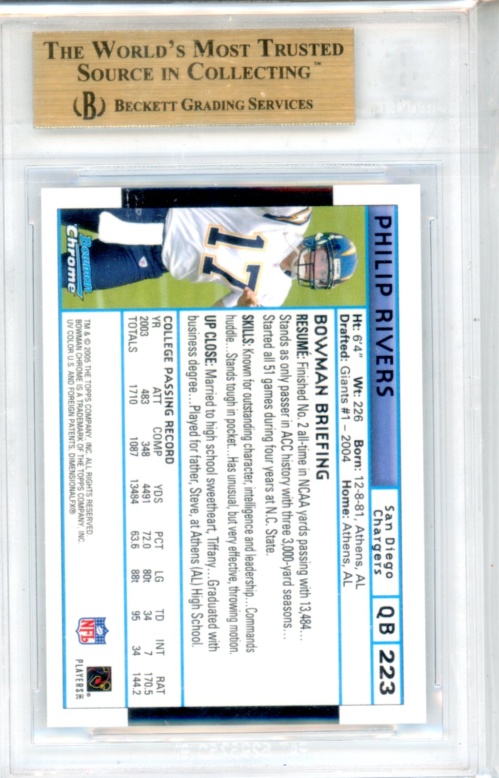 2004 Bowman Chrome Super Bowl XXXIX Draft Picks Philip Rivers #223 BGS 9.5 - Graded Sports Cards