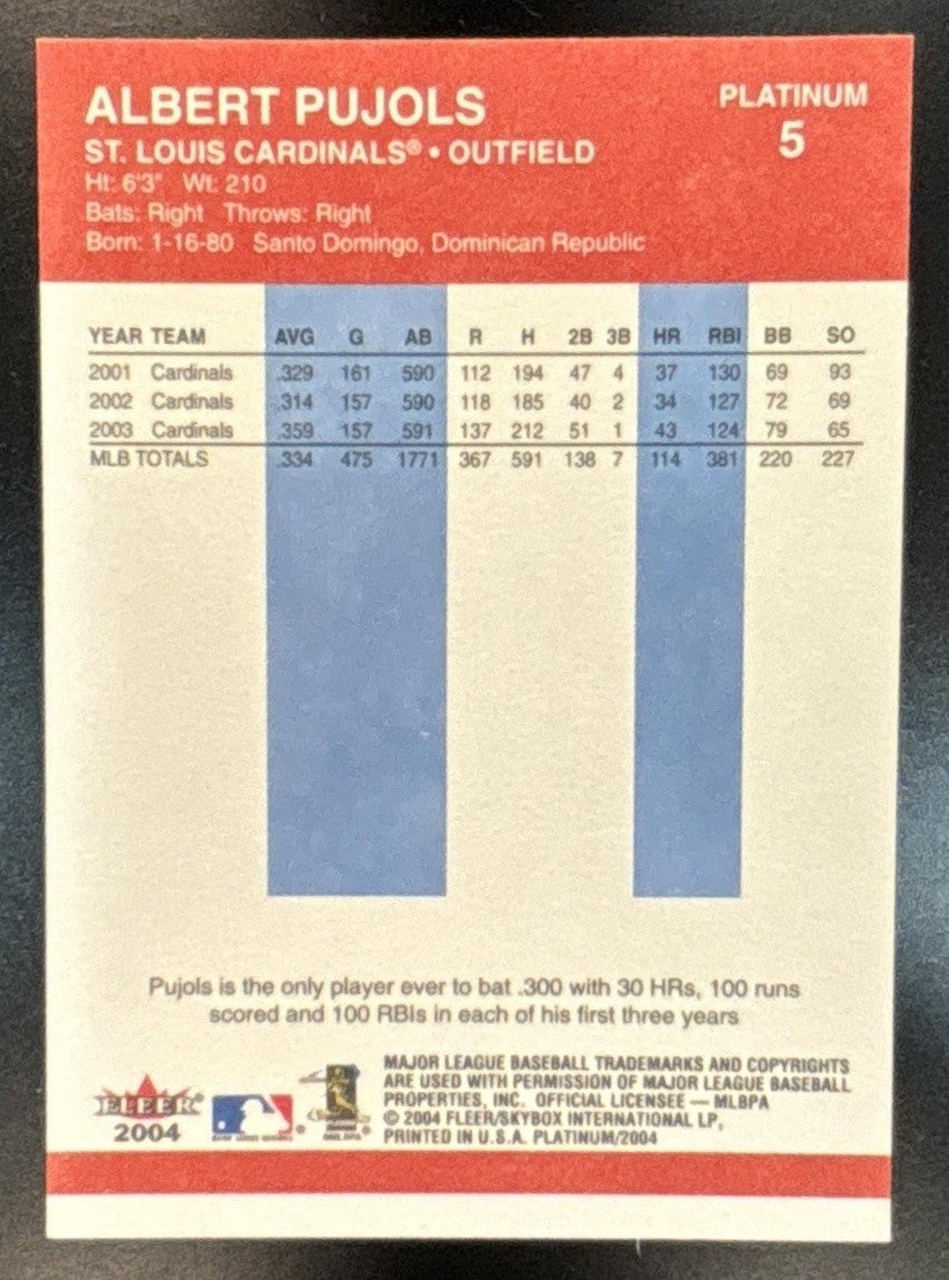 2004 Fleer Platinum Albert Pujols #5 St. Louis Cardinals - Sports Cards