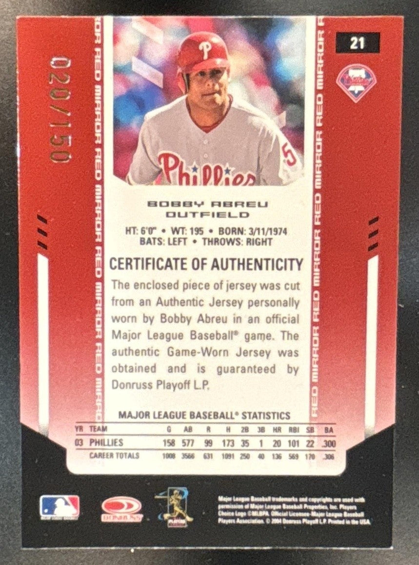 2004 Leaf Certified Materials Bobby Abreu /150 #21 Philadelphia Phillies - Sports Cards