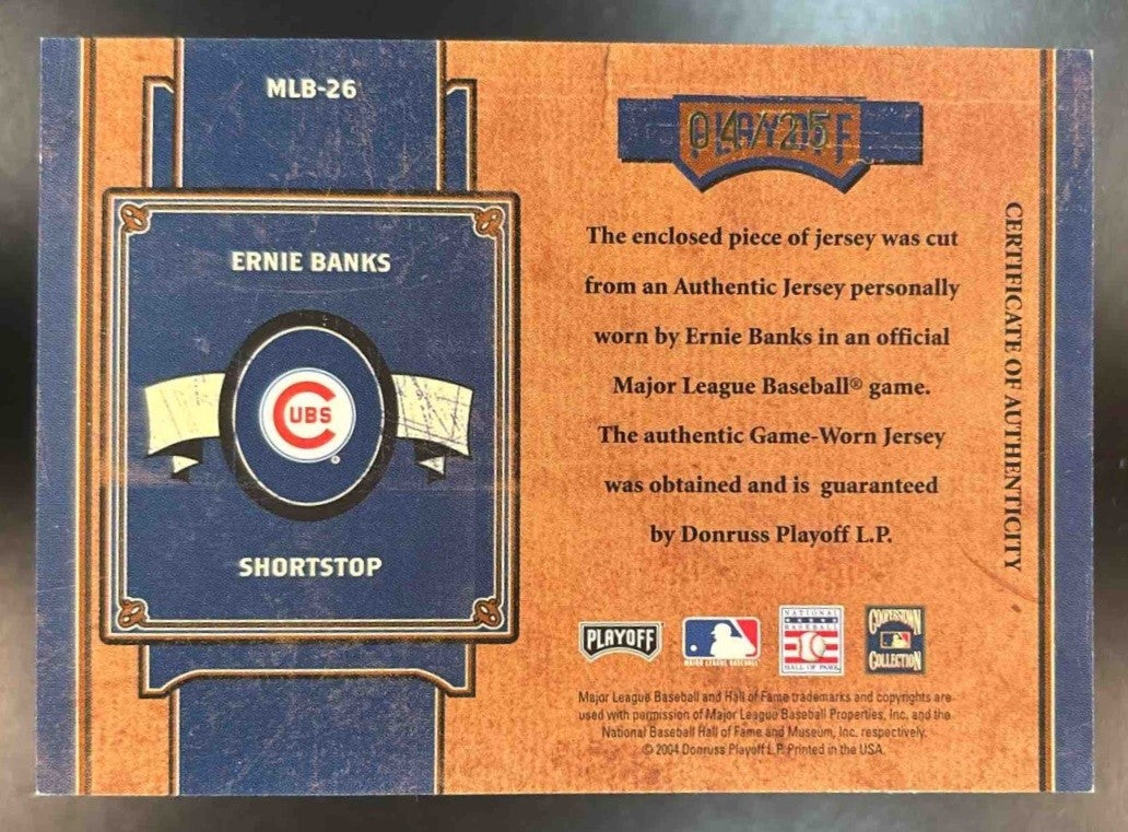 2004 Playoff Prime Cuts II Ernie Banks Material Number /25 MEM Chicago Cubs - Sports Cards