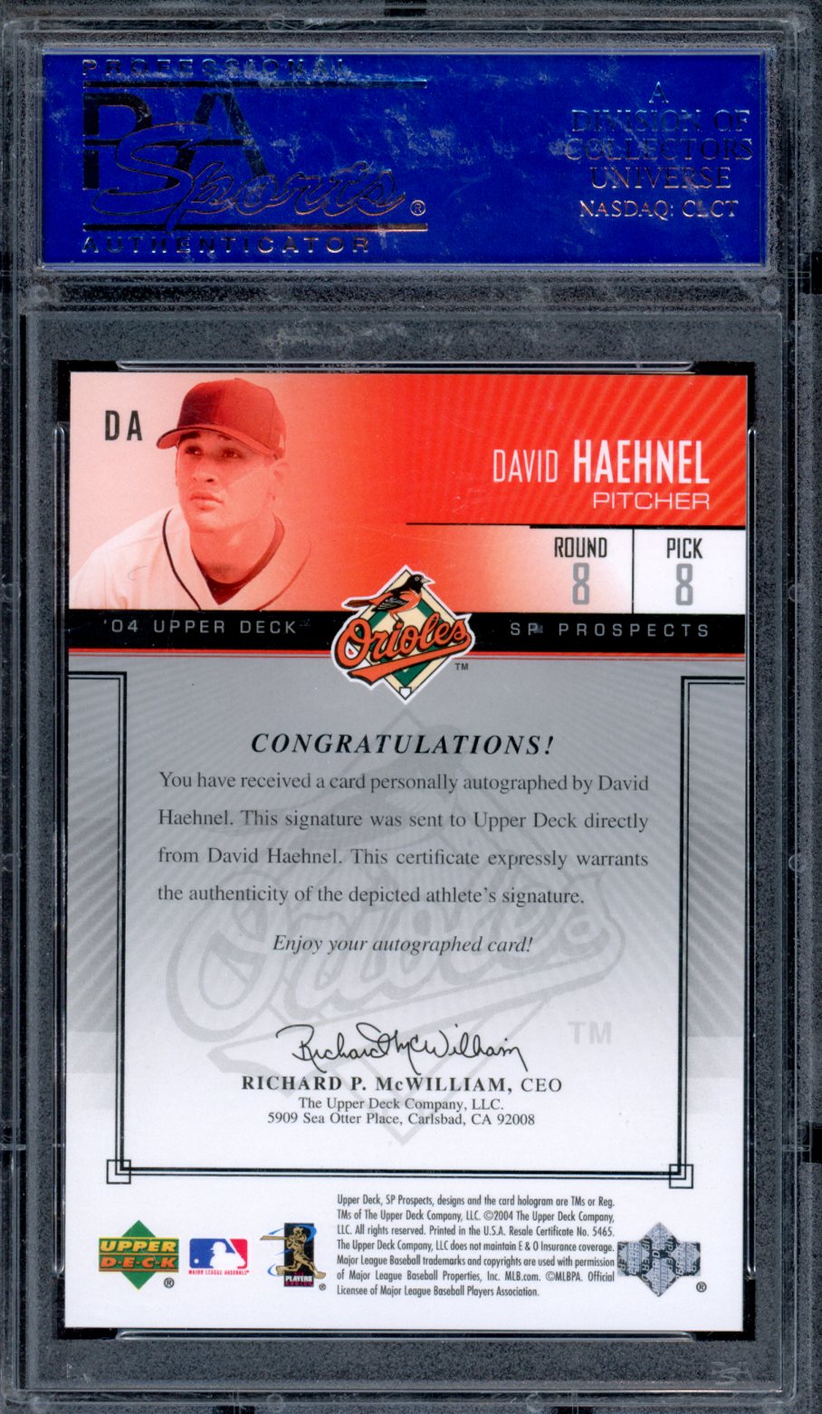 2004 SP Prospects Autograph Bonus David Haehnel /475 #DA PSA 9 Baltimore Orioles - Graded Sports Cards
