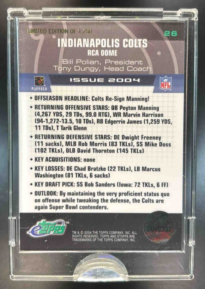 2004 Topps eTopps Team Card Indianapolis Colts #26 City - Sports Cards