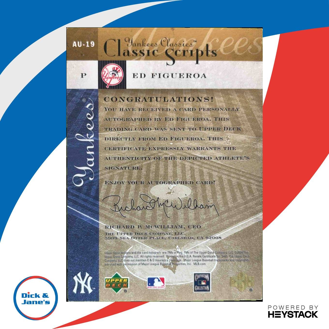 2004 Upper Deck Yankees Classics Ed Figueroa Classic Scripts AU 19 Auto New York Sports Cards