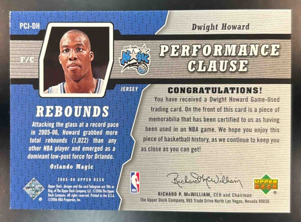 2005-06 Upper Deck Dwight Howard Performance Clause Jerseys Exchange /250 Magic - Sports Cards