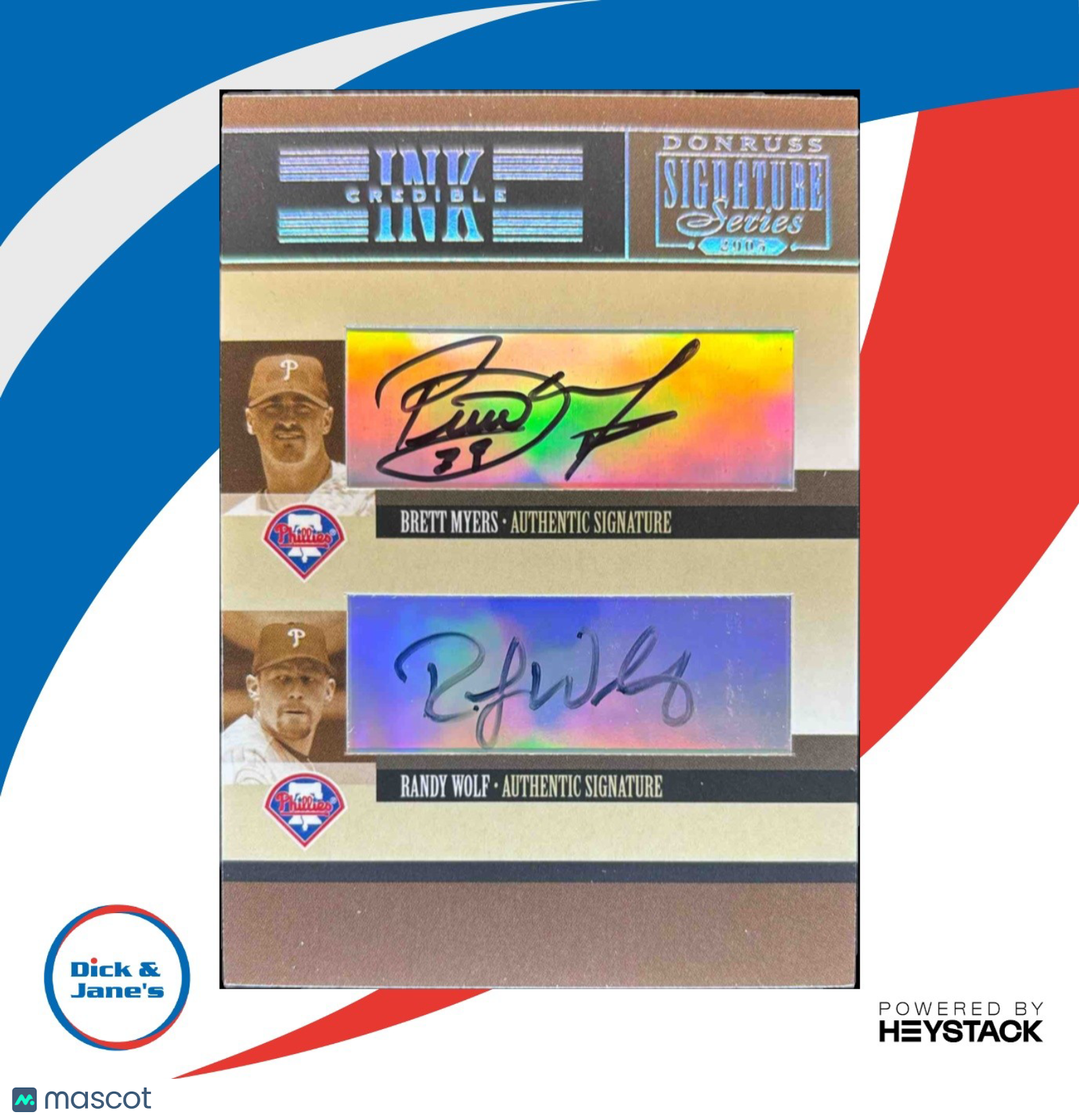 2005 Donruss Signature Brett Myers Randy Wolf INKcredible Combos Phillies - Sports Cards