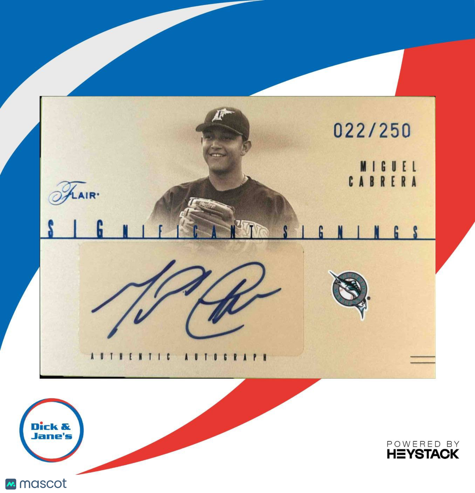 2005 Fleer Flair Miguel Cabrera Significant Signings Blue /250 Auto Marlins - Sports Cards