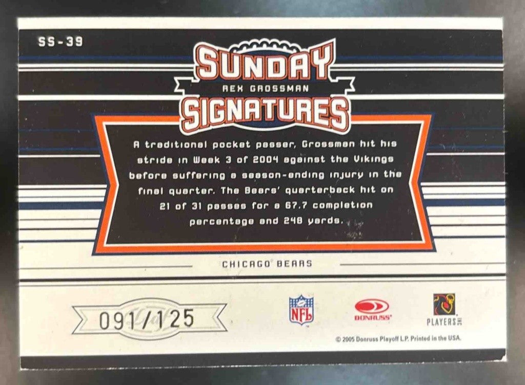 2005 Leaf Rookie & Star Longevity Rex Grossman Sunday Signatures /125 Auto Bears - Sports Cards