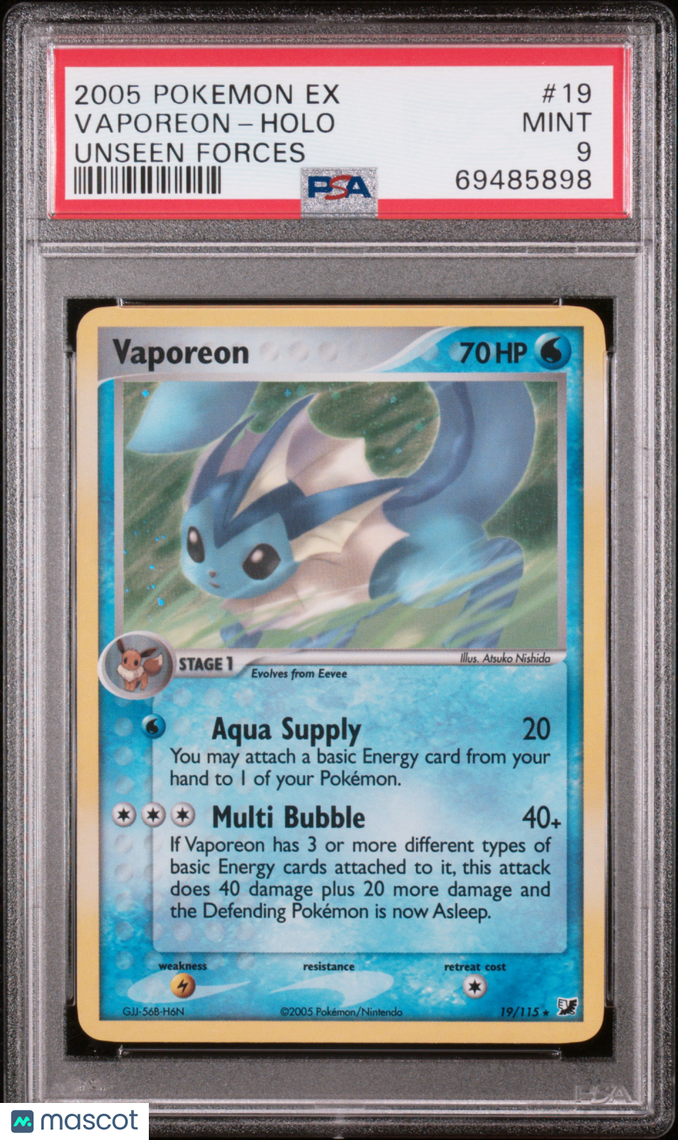 2005 Pokemon EX Unseen Forces Vaporeon #19 Holo Unseen