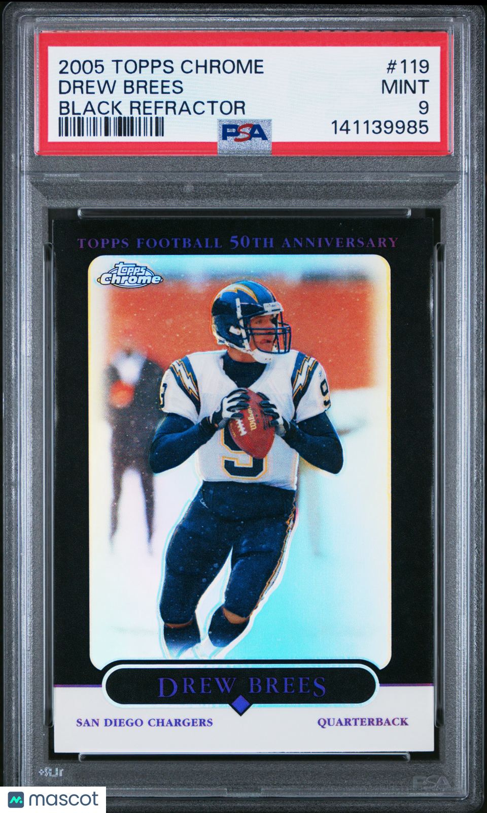 2005 Topps Chrome Drew Brees Black Refractor 004/100 PSA 9 San Diego Chargers - Graded Sports Cards