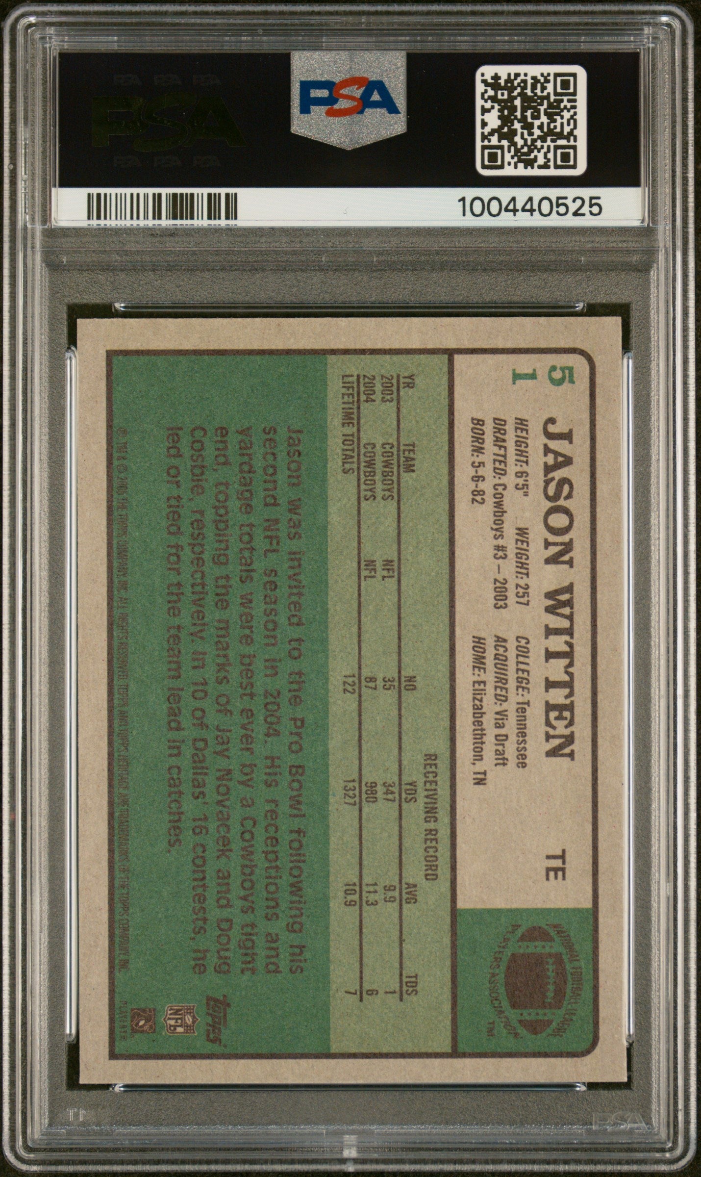 2005 Topps Heritage #51 Jason Witten On Card Auto Dallas Cowboys PSA Authentic - Graded Sports Cards