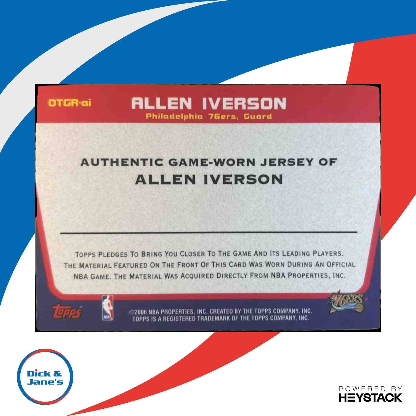 2006-07 Topps Allen Iverson Own the Game Relics #OTGR-AI Philadelphia 76ers - Sports Cards