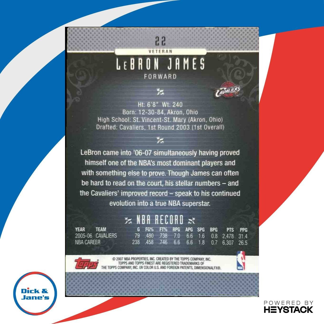 2006-07 Topps Finest LeBron James #22 Cleveland Cavaliers - Sports Cards