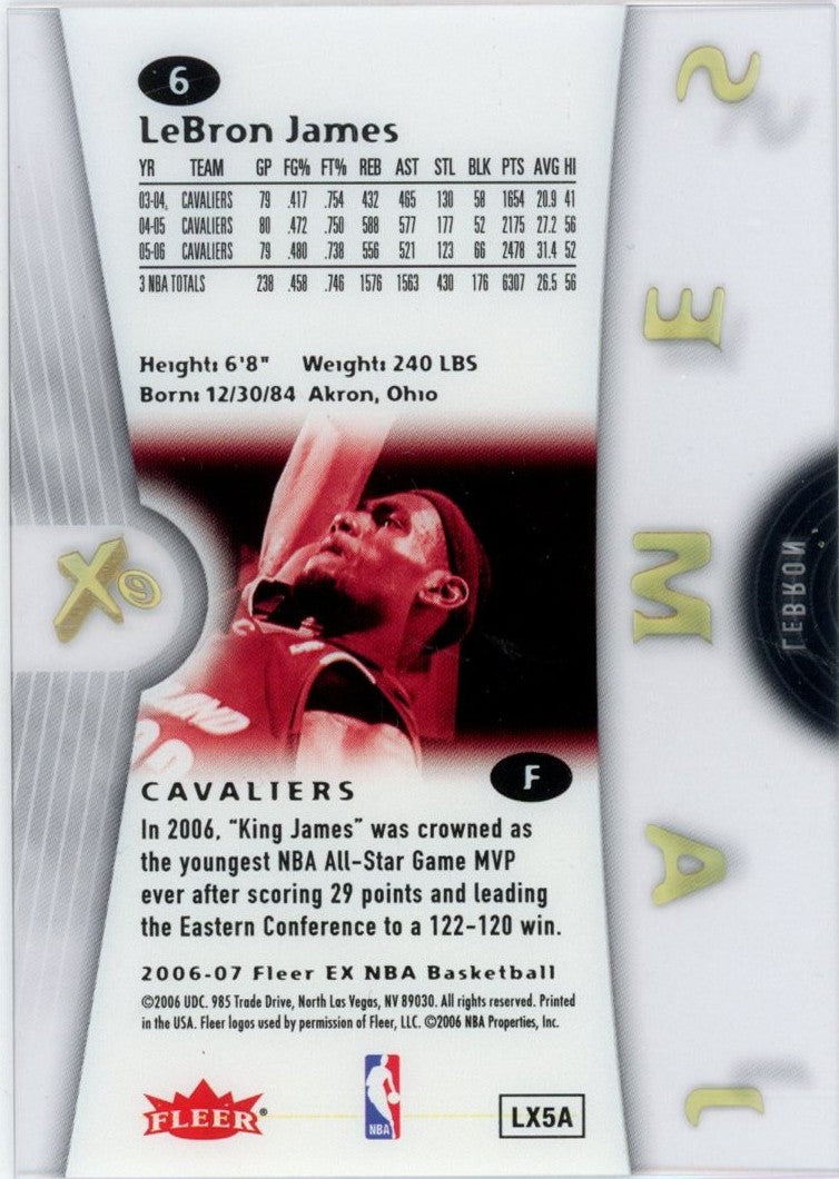 2006 Fleer E-X LeBron James #6 Cleveland Cavaliers Acetate Refractor - Sports Cards