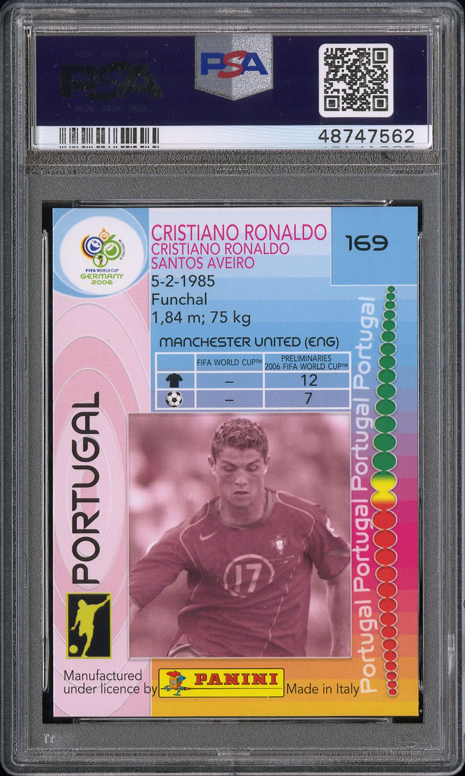 2006 Panini World Cup Germany Cristiano Ronaldo #169 PSA 8 Graded Sports Cards