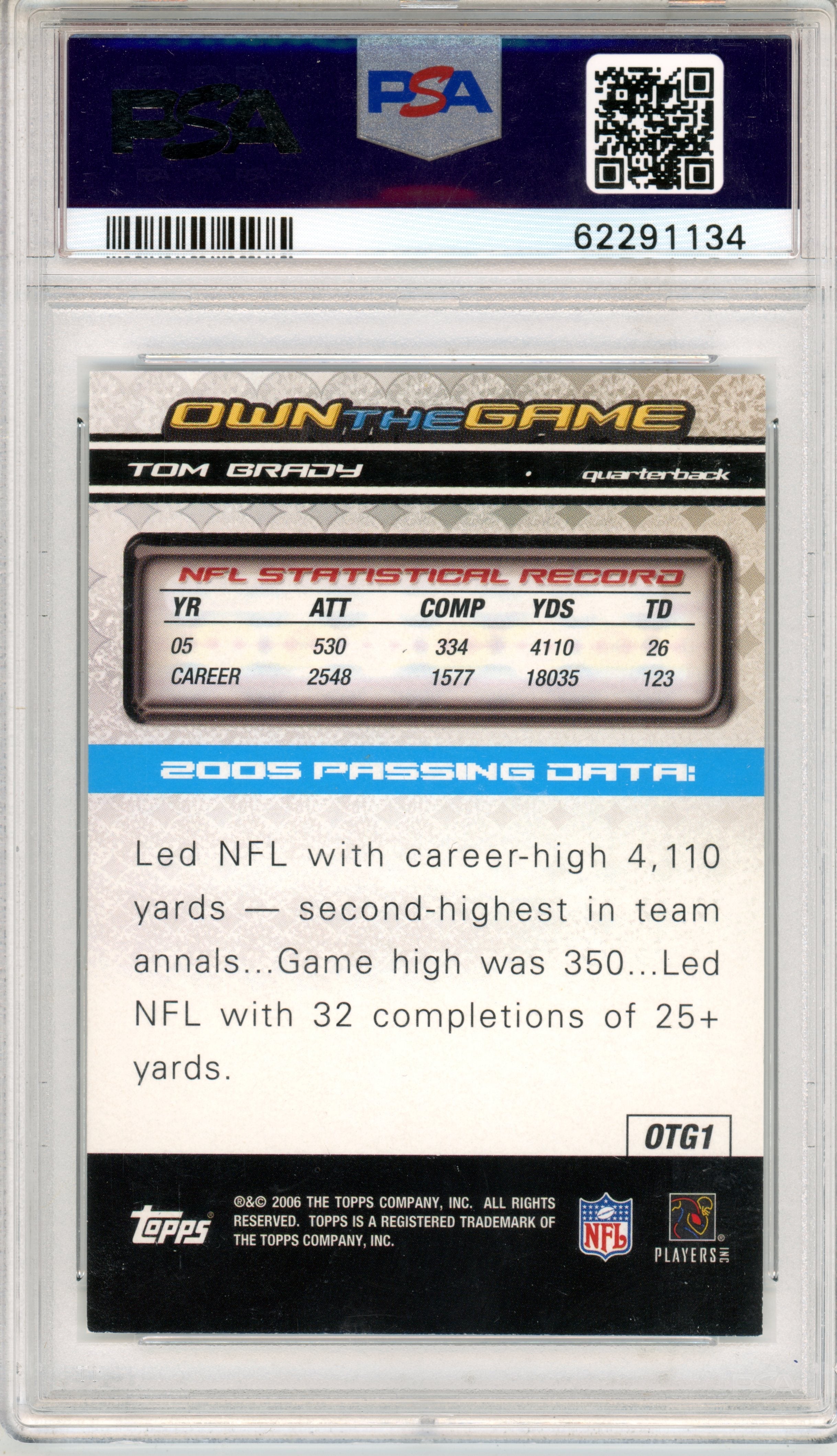2006 Topps Own The Game Tom Brady #OTG1 PSA 8 New England Patriots - Graded Sports Cards